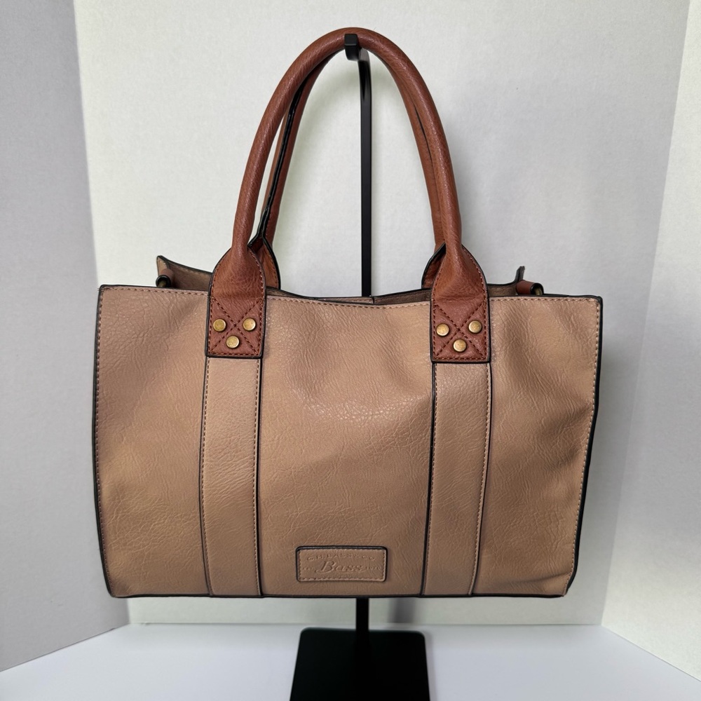 Vintage G.H. Bass & Co. Beige Tote Satchel Bag with Removable Pouch And Wristlet